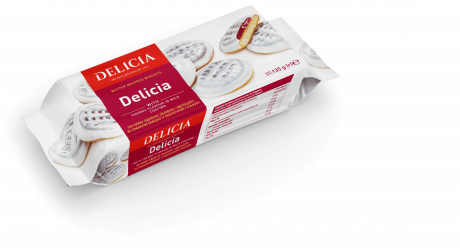 Delicia with cherry flavour in milk coating